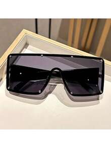 Oversized One-Piece Fashion Glasses Rivet Fashion Shield Gradient Lens Big Frame Glasses Party - màu đen - Xem 9