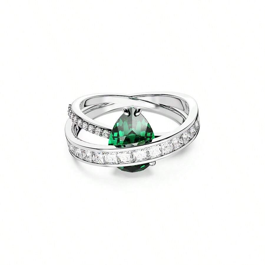 Nhẫn SWAROVSKI HYPERBOLA Boundless, Nhẫn bản rộng pha lê xanh dành cho nữ, Nhẫn đôi, Cỡ 55, Quà tặng sinh nhật, Quà tặng Ngày của Mẹ, Quà tặng sinh nhật, Quà tặng Giáng sinh, Dành cho người thân yêu, Dành cho các cặp đôi - màu xanh lá - Xem 1