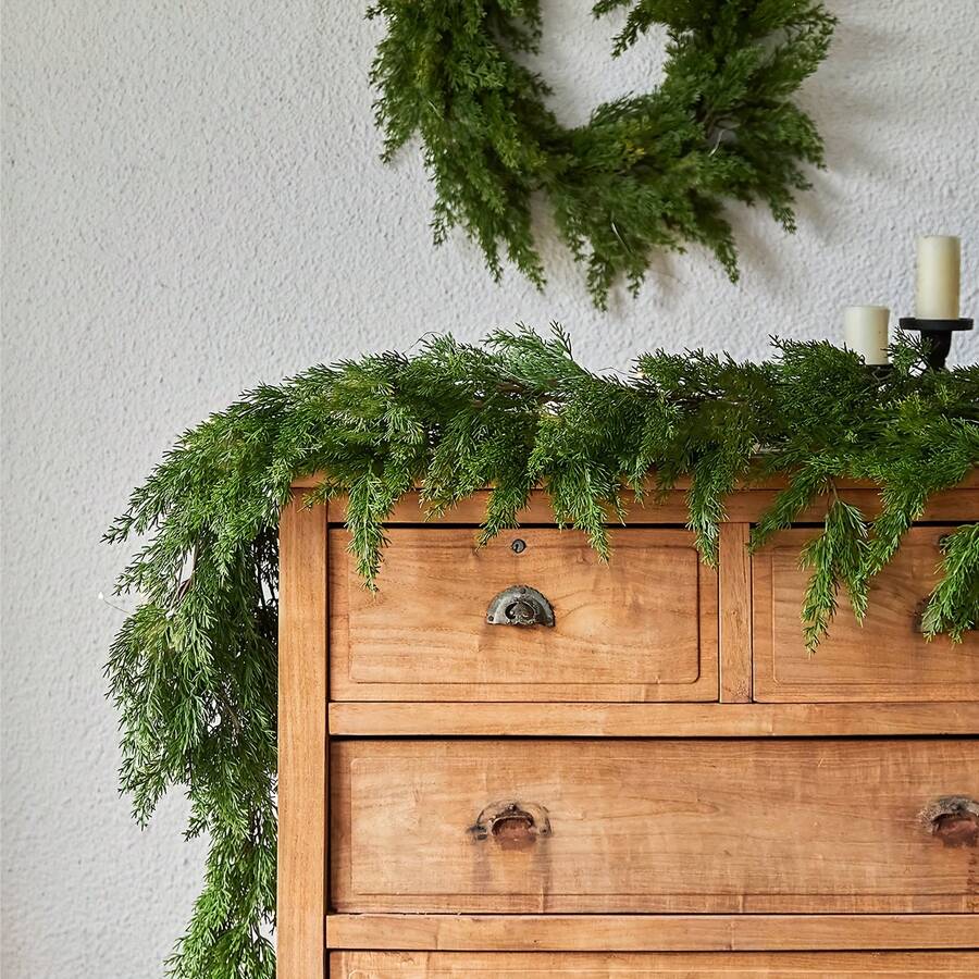 6ft Premium Artificial Cedar Wreath, Realistic Christmas Pine Garland, Ideal For Christmas And Holiday Decor, Suitable For Fireplace, Staircase And Front Door Display - Green - View 1