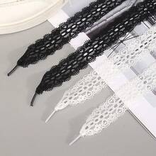 2PcsKorean Lace Bowknot Lace-Up Shoes With Elastic Lace Shoelaces In Black And White - White - View 3