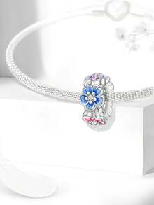 1Pc Fashionable Butterfly And Flower Bead Pendant Fit For Women Bracelets Bangles DIY Jewelry Making And Daily Outfit Matching Jewelry Decoration For Girls - Silver - View 2