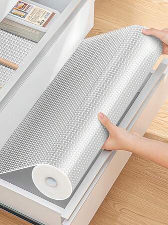 1 rulle halkfri vattentät lådmatta - Multifunktionell EVA-hylla och lådunderlägg för kök, badrum, skrivbord, kylskåp - Tvättbar, olje- och fläckbeständig, ingen kantvärme, lätt att klippa för att passa, köksorganisatör, elegant design, slät yta