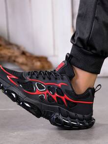أحذية رياضية رجالية منخفضة الكاحل - أحذية ذات رباط باللونين الأسود والأحمر، مع دعم للقوس، وبطانة مطاطية مبطنة، مناسبة للجيم والجري والرياضة اليومية - خفيفة الوزن ومنفذة للهواء، مناسبة للارتداء اليومي والرياضي، تصميم أنيق، بطانة قماشية - الأسود والأحمر - مشاهدة 11