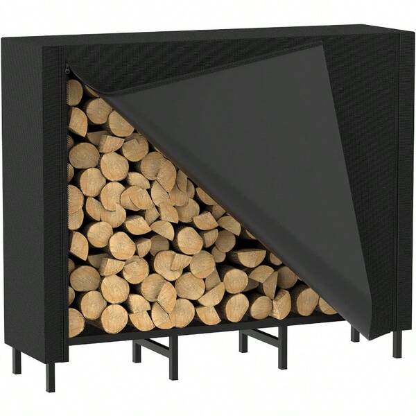 CADUKE 4ft Firewood Rack Outdoor With Cover Log For Fireplace Storage Heavy Duty Holder Indoor Fire Wood Stand Black LTK169