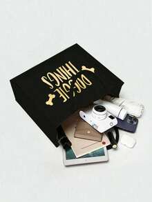 Dog Supplies" Letter & Bone Pattern Tote Bag Set, Gift For Dog Owners & Pet Lovers, Includes Cosmetic Bag & Mini Coin Purse, Bone Design Dogs Love, Great Gift For Mom, Teacher, Friend, Portable Casual Storage Tote Bag, Multifunctional Shopping Bag - Multicolor - View 4