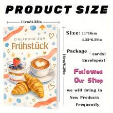 德国成人早餐邀请卡 - 酸奶芭菲、拿铁和羊角面包“Frühstück”问候语（含信封） - 彩色 - 查看 4