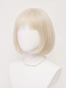 时尚可爱金色短直波波头假发，12英寸，带刘海，简约优雅休闲，易于打理，透气蓬松，自然逼真，耐热合成纤维材质，适合日常佩戴，也适合节日派对、角色扮演、服装造型、万圣节、圣诞节等场合。 - 金色 - 查看 8