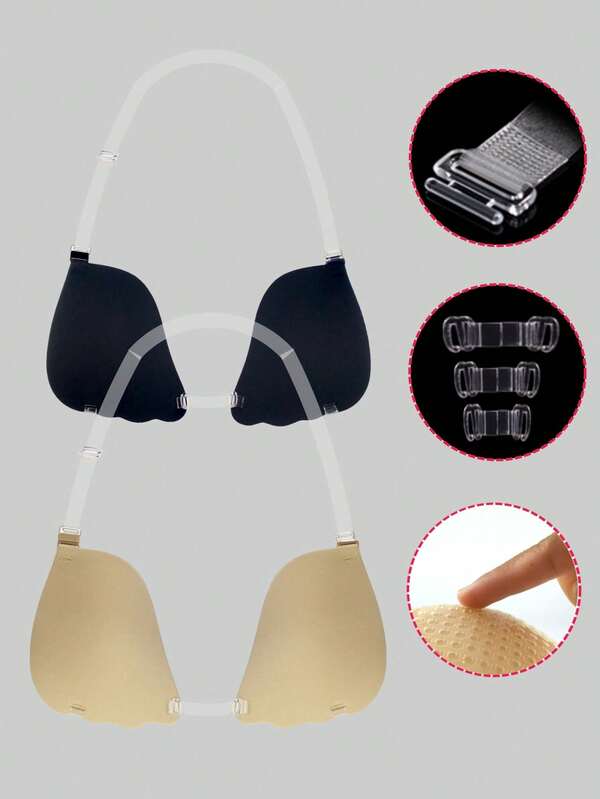 ideaCCSZ C D E F Large Cup Invisible Sticky Bra,Breast Lift Self-Adhesive Bras,Front Clasp Push Up Silicone Nipple Patches,With Neck Strap And Extension Buckle,Reusable For Strapless Evening Dresses