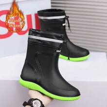 Herren Regenstiefel in Große Größen, Wintermodell, Mittelhoch, aus echtem Leder und Wildleder, wasserdicht und rutschfest mit Gummisohle - Schwarz und Grün - Übersicht 6