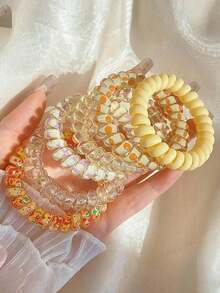 6 件套渐变色螺旋发带，适合女孩，高弹力马尾辫固定器 - 黃色 - 查看 8