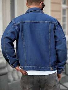 DG XUNLIN MODA 2025Nuevo, chaqueta vaquero de manga larga con solapa masculina, lavado retro, relajada y delgada, blusa de moda joven, primavera, otoño e invierno - Azul - Ver 5