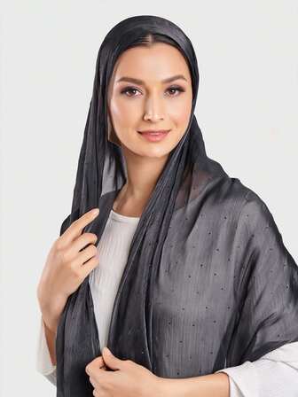 1 pieza Pañuelo de seda suave de unicolor para mujer, pañuelo largo casual árabe, pañuelo conservador de color liso, adecuado para uso diario