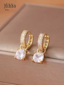 Hihho 1 par de pendientes con colgante de circonita cuadrada, joyería de moda como regalo para mujeres, adecuado para citas