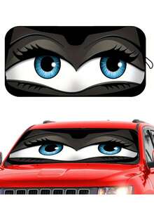 1pc Black Funny Car Sunshade, Foldable UV Protection Sunshade, Suitable For SUV, Sedan, Truck Windshield, Car Sun Visor With Storage Bag, Foldable Sunshade Blocks UV Rays And Heat For Small Cars, Mini SUVs, Etc. - Multicolor - View 9