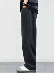Baggy Jeans, Wide-Leg Balloon Pants, Straight Cut, Carpenter Style, Unisex - Màu xám đen - Xem 2