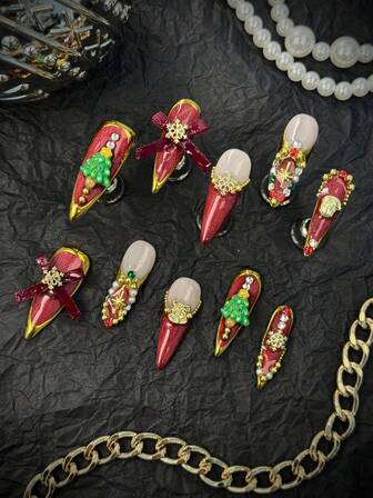 Christmas Atmosphere Decor Bowknot Christmas Tree Nail Art