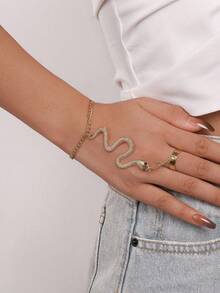 1PC Snake Design Bracelet And Ring Set Gold Plated Adjustable Two Piece Jewelry Combination Mysterious Elegant Style Gift For Women Daily Wear Date Festival Vacation Special Occasions