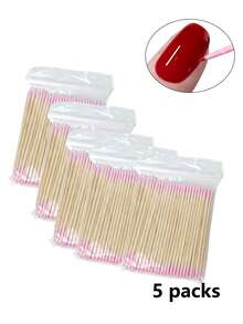About 100pieces Of Pink Nail Polish Wipe Sticks, Nail Polish Cleaning Sticks, Double-Pointed Eyebrow Tattoo Makeup Tools Wipe Wooden Sticks, 1/2/3/4/5/10/20pack Packaging, Nail Art Supplies, Nail Art Tools, Very Suitable For Nail Art Supplies, Nail Art Tools, Manicure, Back To School Manicure And Press-On Manicure