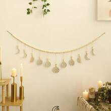 一套木质月亮星星挂饰，波西米亚风格墙饰，镂空雕刻设计，手工天然木珠，乡村农舍风格，编织挂饰，北欧简约波西米亚风墙饰，优雅家居装饰，适用于客厅、卧室、壁炉、玄关、咖啡厅角落、节日派对装饰 - 彩色 - 查看 6