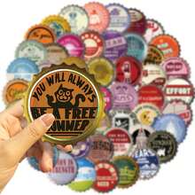 50张混合瓶盖贴纸涂鸦透明贴花，适用于文具、行李箱、水瓶、手机、笔记本电脑、剪贴簿等。