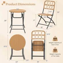 Lifezeal 3 PCS Patio Bistro Set With Wicker Seat & Tabletop For Backyard, Garden, Balcony - Brown - View 2