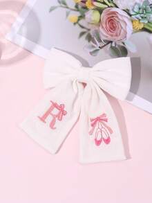 1件粉色A-Z 26字母刺繡蝴蝶結髮飾，甜美芭蕾女孩粉色蝴蝶結髮夾，白色布料髮夾，優雅生日女孩頭飾 - 彩色 - 查看 14