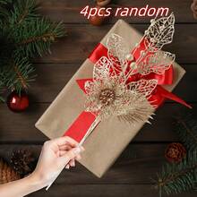 4pcs Champagne Artificial Glitter Berry Flowers Stem Branches Picks For Tree Decoration Gift Small Vase Home Holiday Wedding Party Decor - Multicolor - View 6