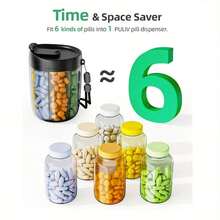 Portable Pill Organizer With Separate Compartments - Holds 6 Vitamins & Medications, Anti-Mixing Design, Wide Mouth Opening, Clear Viewing Window, Travel-Friendly Medicine Case With Carry Lanyard - Food- Plastic Construction For Daily Use, Travel, Elderly & Busy Lifestyles, Compact Design, Secure Storage, Healthconscious Users - Chai đựng màu đen - Xem 1