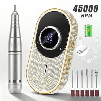 Limadora de uñas eléctrica portátil de 45000RPM recargable, con bajo nivel de ruido, equipo profesional para eliminar el esmalte de uñas en gel y pulir