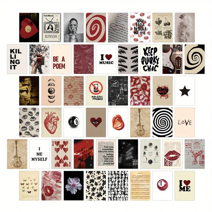 50张复古音乐明信片套装 | 艺术墙饰卡片 | 复古独特的卧室/宿舍/家居拼贴装饰卡片（4x6英寸）白色盒装 - 套裝 - 查看 1