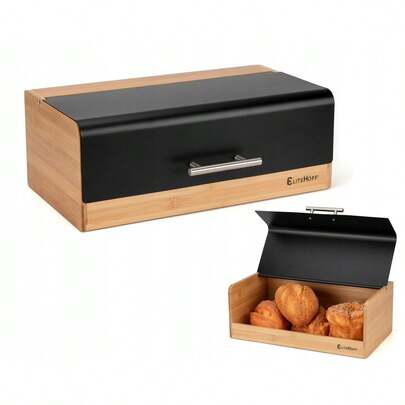 WYGODNY DUŻY CHLEBAK POJEMNIK NA PIECZYWO BAMBUSOWY CZARNY