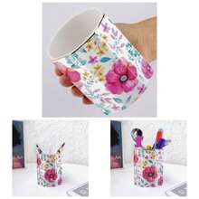 Large Capacity Colored Pen Holder Desk, Ceramic Pencil Holder Pen Cup Marker Holder Floral Brush Holders, Desk Accessories Workspace Organizers Home, School OfficePink White - Purple Red - View 1