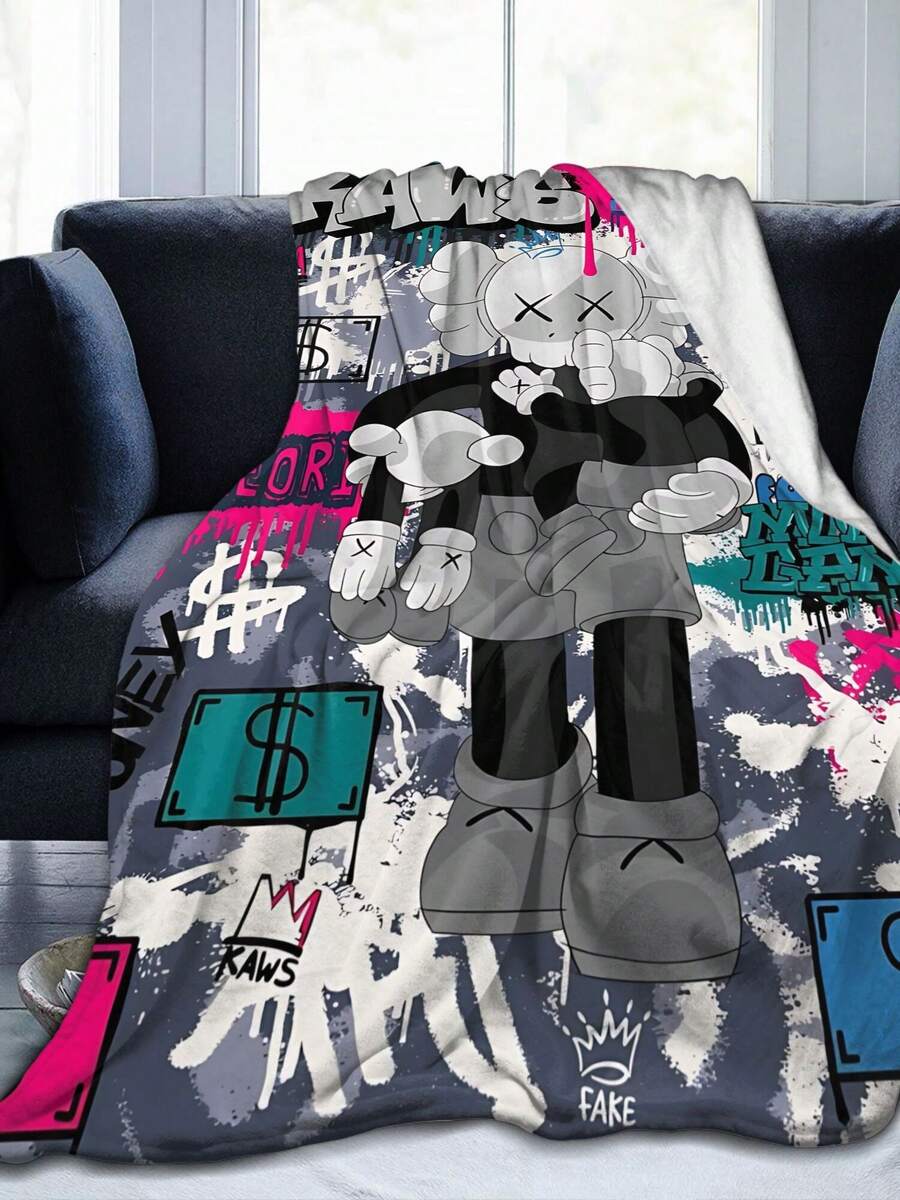 1Pc Kawss Kawaii Kaw Blanket Anime Lovers Gift Idea - Luxuriously Soft Flannel Blanket For Couch, Camping & Travel Adventures - màu đen - Xem 1