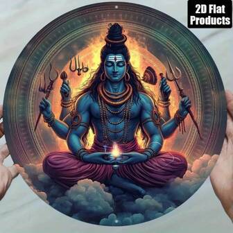 CIF BUY Hindu Lord Shiva Metal Wall Art, Premium Multi-Armed Meditation Deity With Trident Trishul Festival Decor