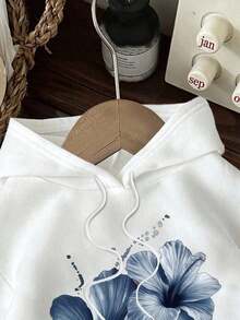 Hoodie With Sea Star Print, Beach-Style Flannel-Lined Sweatshirt, Cotton Jacket - 白2 - 查看 3