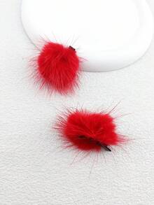 2 Cái/gói 4Cm Màu Trơn Pom Pom Trang Trí Kẹp Tóc Cho Nữ, Thích Hợp Để Sử Dụng Hàng Ngày - Đỏ - Xem 6