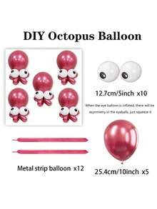 13件套DIY章鱼造型气球套装，包含30.48厘米乳胶气球、圆形气球和带眼睛图案的气球，以及气球胶点，适用于海洋主题派对、生日派对、迎婴派对、性别揭晓派对、夏季海滩泳池派对装饰、圣诞派对装饰