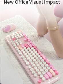 MOFII Zero 2.4G Wireless Keyboard & Mouse Set With Retro Round Keycaps, Silent Ergonomic 104 Full-Size Keys And Colorful Look. Perfect For Ladies For Office Work And Gaming, Compatible With Windows Laptops And Desktops. Batteries Not Included. - Multicolor - View 12