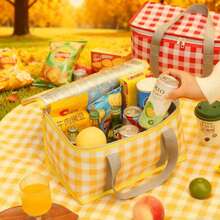 1PC This Plaid Picnic Bag Is Crafted From Premium Aluminum-Coated Material, Combining Durability With Lightweight Properties-Perfect For Carrying Multiple Lightweight Items (Note: Max Load Capacity 3kg). As An Outdoor Essential, It Neatly Stores Snacks, Drinks, And Picnic Gear To Effortlessly Elevate Al Fresco Dining. - Red - View 6