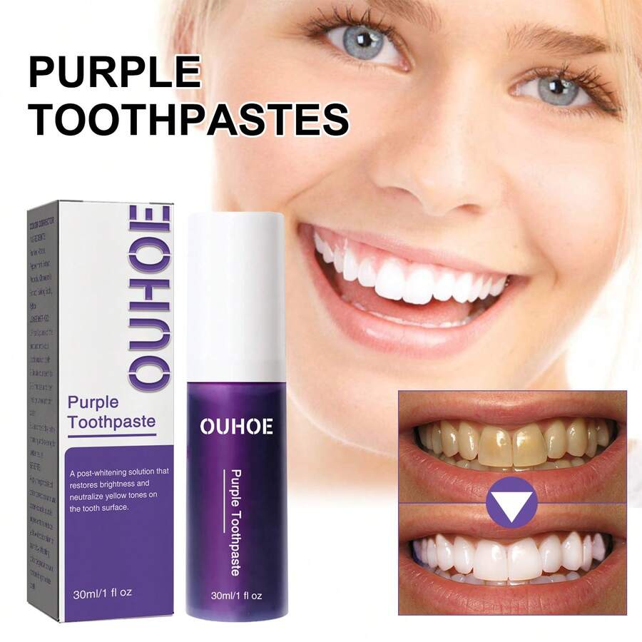 OUHOE Purple And White Toothpaste For Daily Gentle Teeth Care Cleaning And Refreshing Care Teeth Cleanliness And Care Purple Teeth Whitening Toothpaste Remove Plaque Stains Cleaning Oral Hygiene Dental Bleach Tools Fresh Breath Beauty Health - 紫色 - 查看 1