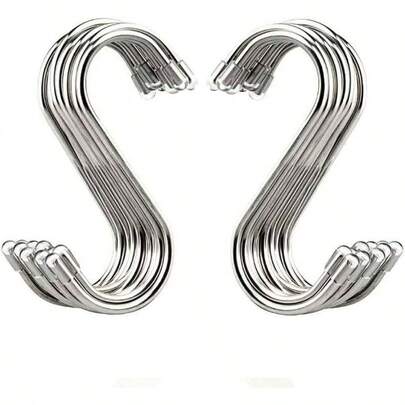 20 Pack S Shaped Hooks Stainless Steel Metal Hangers Hanging Hooks Kitchen, Work Shop, Bathroom, Garden