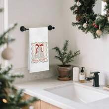 MX  Red Bow Christmas Tree Kitchen Towels Preppy Winter Christmas Dish Tea Towels For Kitchen Decor Coquette Bow Xmas Tree Striped Decorative Hand Towel For Bathroom 16x24 Inch - White - View 3