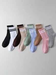 Lot de 6 ou 12 paires de chaussettes unies pour femmes, douces et extensibles, respirantes, montantes, courtes et décontractées, idéales au quotidien et pour les sports de plein air en toutes saisons. Style minimaliste et décontracté, chaussettes de luxe à la mode et polyvalentes, indispensables pour les sorties et les rendez-vous. - Multicolore - Voir 5