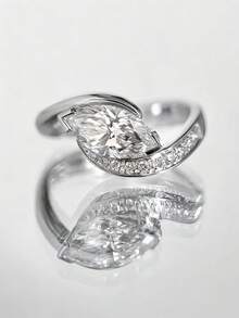 1枚925纯银优雅扭臂半密镶1克拉立方氧化锆戒指,女士约会礼物,永恒经典戒指,情人节奢华珠宝礼物 - 扭臂半鑲馬眼 - 查看 5