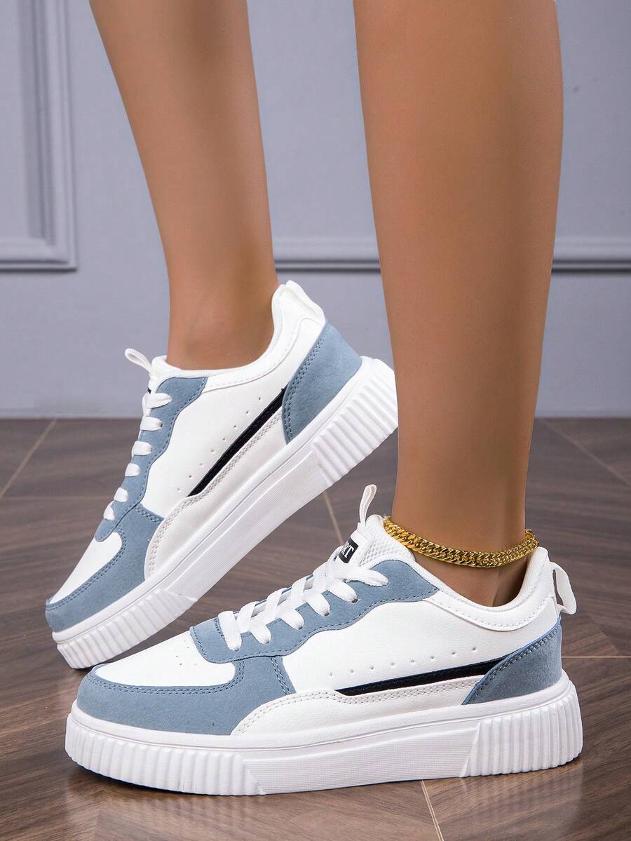 Women's New Korean Fashion Versatile Casual Soft Bottom Thick Sole Durable Couple Matching Sneakers, Casual Shoes - White and Blue - View 1
