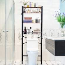 The Toilet Storage Rack,4-Tier Over Toilet Bathroom Organizer Shelf Adjustable Bathroom Shelf Over Toilet With Paper Holder And 4 Hooks, Brown - 棕色 - 查看 3