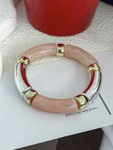 Vòng tay bản rộng bất đối xứng nhuộm màu kẹo Acrylic cho nữ - Hồng - Xem 19