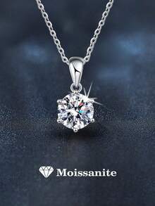 1pc Elegant 925 Sterling Silver 1 Carat 6.5mm Moissanite Pendant Necklace, Suitable For Women's Daily Wear, Wedding, Valentine's Day, Mother's Day, Bridesmaid Gift, Wedding Anniversary, Shiny Jewelry Gift For Her