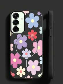 Custodia morbida per Samsung Galaxy S24+, S25+, S24 Plus, S24FE, S25 Plus, S25 Ultra, S25 Edge – custodia magnetica opaca con motivo floreale, custodia protettiva antiurto in TPU - nero - Visualizzare 1