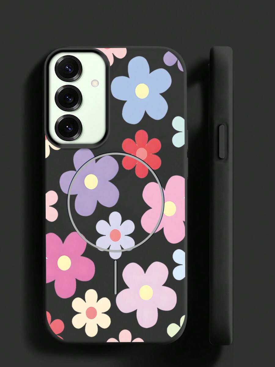 Custodia morbida per Samsung Galaxy S24+, S25+, S24 Plus, S24FE, S25 Plus, S25 Ultra, S25 Edge – custodia magnetica opaca con motivo floreale, custodia protettiva antiurto in TPU - nero - Visualizzare 1